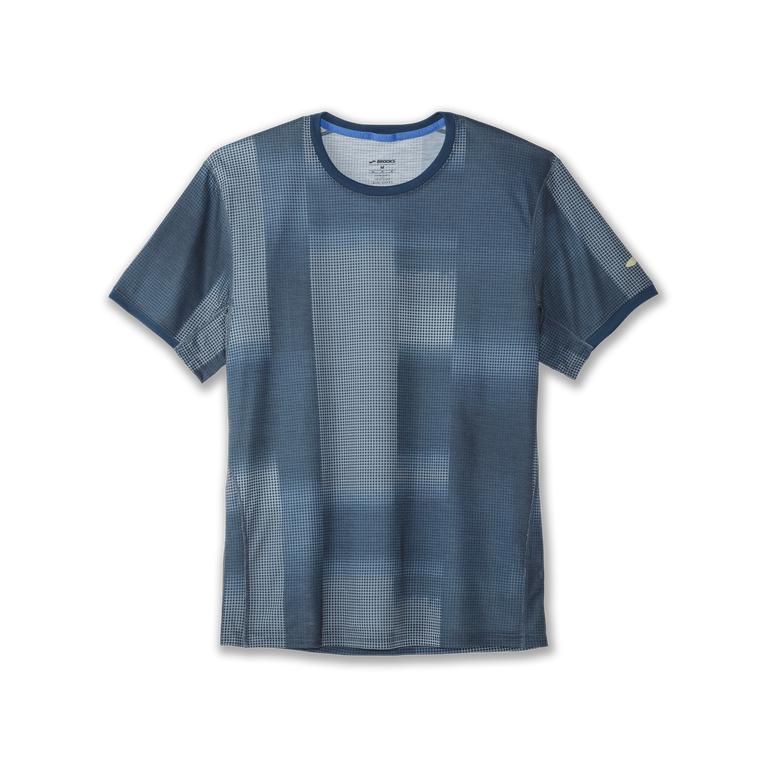 Brooks Distance Graphic Men's Short Sleeve Running Shirt - Indigo Rush Altitude Print (36270-ILRX)